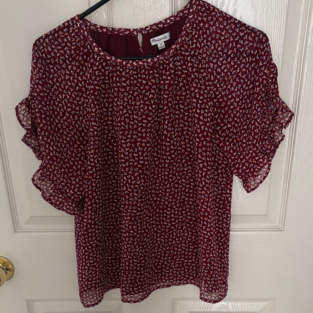 Madewell Maroon Patterned Ruffle Blouse